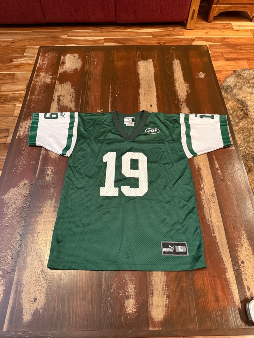 Keyshawn Johnson Puma Green & White Mesh Football Jersey with Number 19
